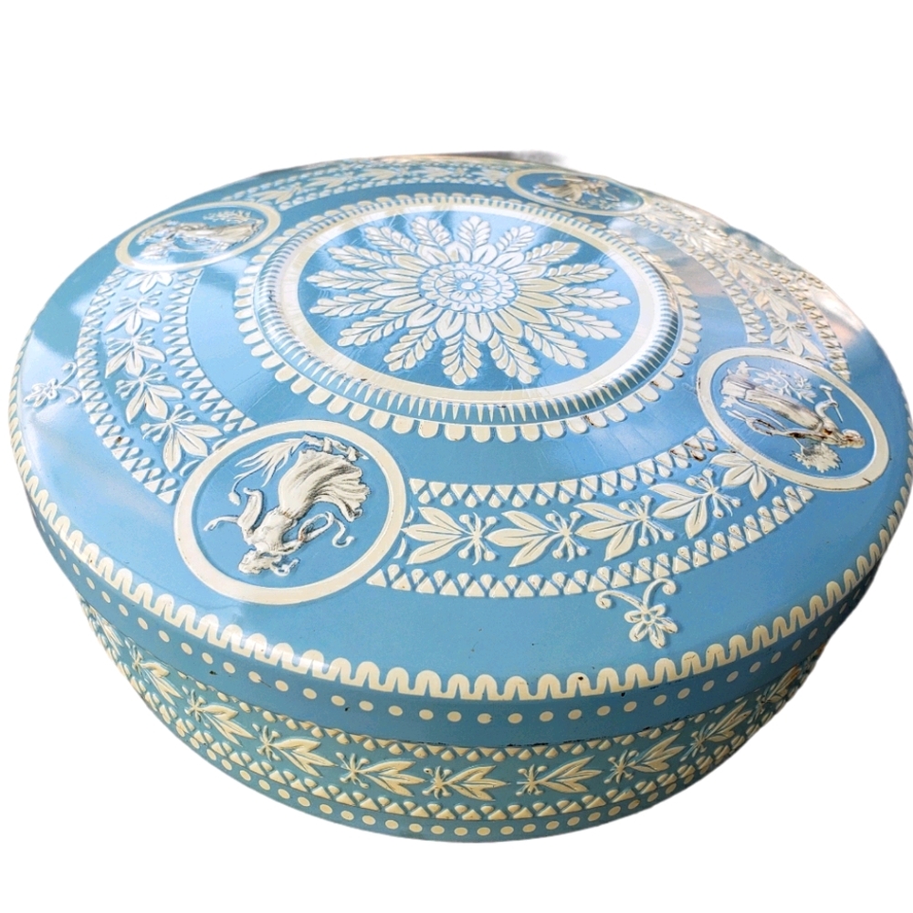 VINTAGE Tin Container Turquoise Made in Holland